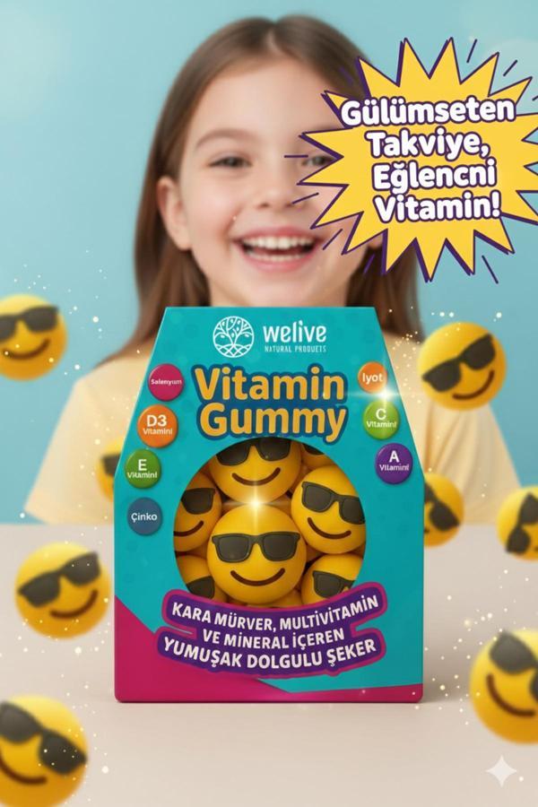 Welive Vitamin Gummy Kara Mürverli Multivitamin Mineral Destekli Yumuşak Şeker Çocuk - Image 1