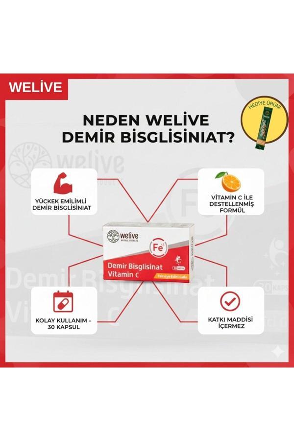 Welive Demir Bisglisinat + Vitamin C Takviye Edici Gıda – 30 Kapsül - Image 1