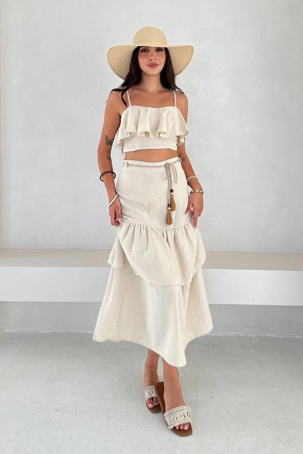 Kat Bluz Etek Takım Ekru - Image 1