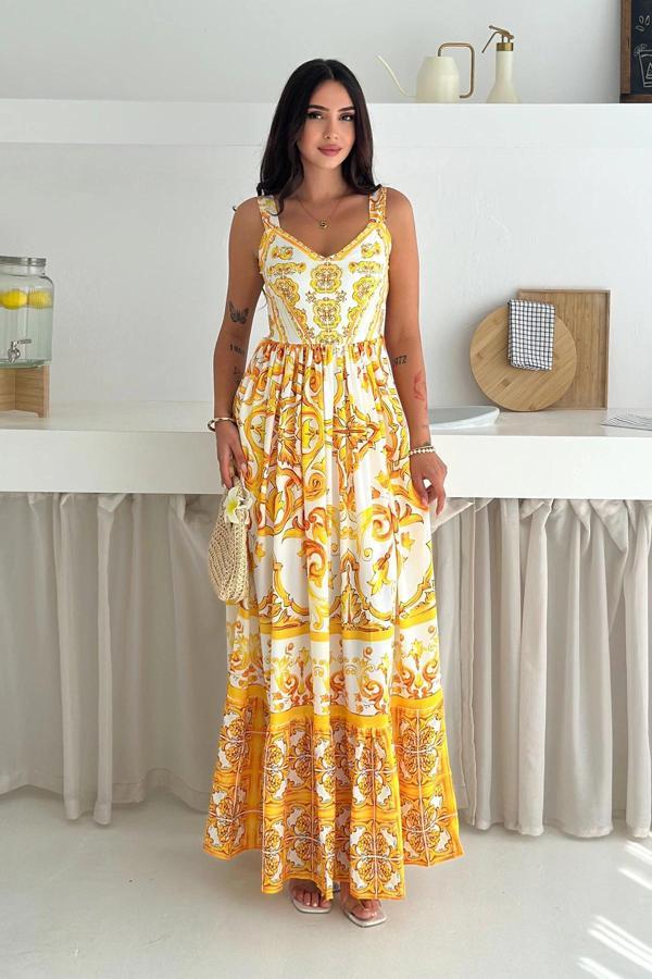Krep Kumaş Elbise Sarı - Image 1