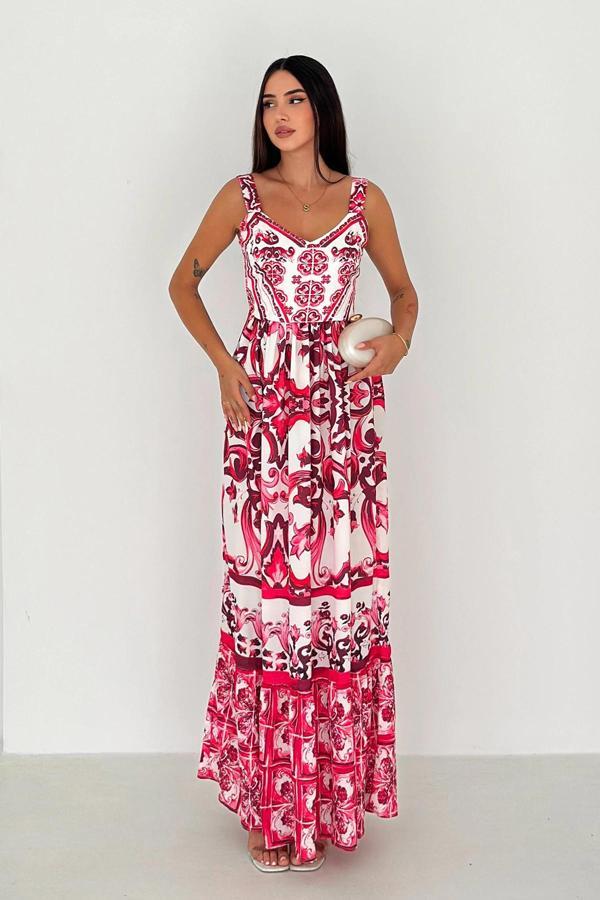 Krep Kumaş Elbise Fuşya - Image 1