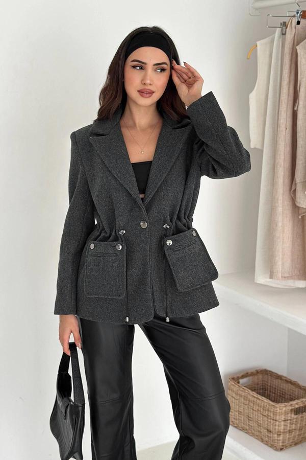 Beli Lastikli Kaşe Ceket Antrasit - Image 1