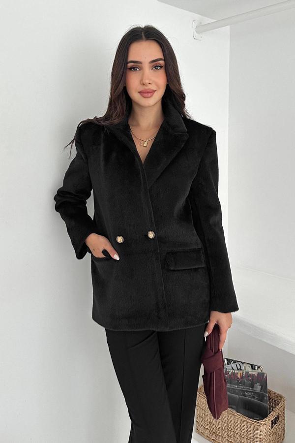 Fox Kürk Kumaş Ceket Siyah - Image 1