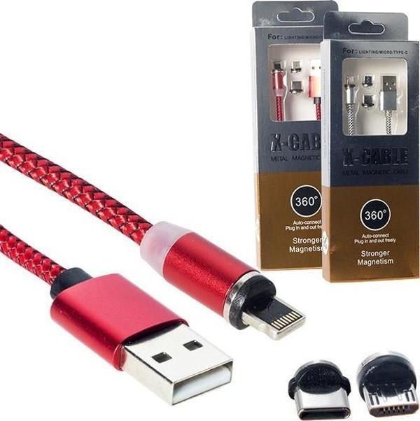POWERMASTER MIKNATISLI DEĞİŞTİRİLEBİLİR TYPE-C-LIGHTINING-SAMSUNG UÇLU ÖRGÜLÜ MANYETİK METAL ŞARJ VE DATA KABLOSU - Image 1