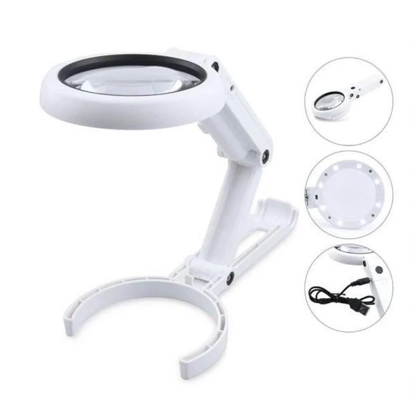 Usb Şarj Edilebilir Katlanabilir 3.510x Büyüteç 8 Ledli Masa Ve Eliçin  Taşınabilir Büyüteç Fs90rc - Image 1