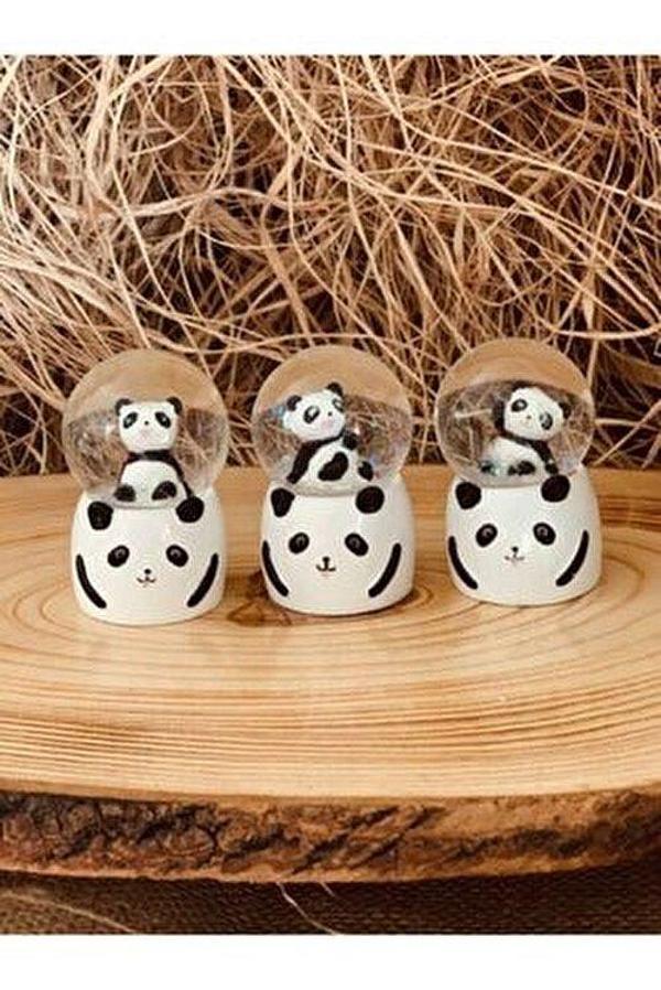 Mini Boy Panda Kar Küresi Işıklı 6.5 cm Dekoratif Hediyelik - Image 1