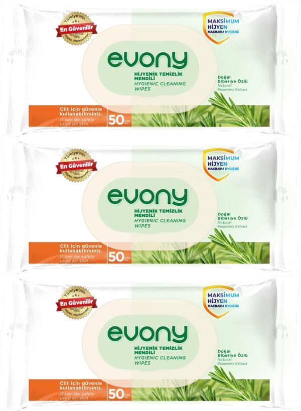 Evony Hijyenik Temizlik Islak Havlu Mendil 50 Yaprak Plastik Kapaklı (3 Lü Set) 150 Yaprak - Image 1