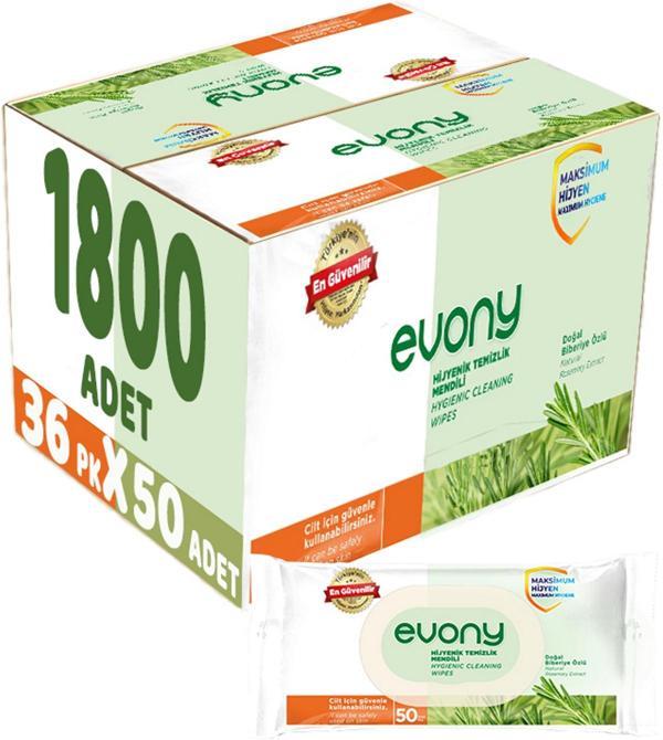 Evony Hijyenik Temizlik Islak Havlu Mendil 50 Yaprak Plastik Kapaklı (36 Lı Set) 1800 Yaprak - Image 1