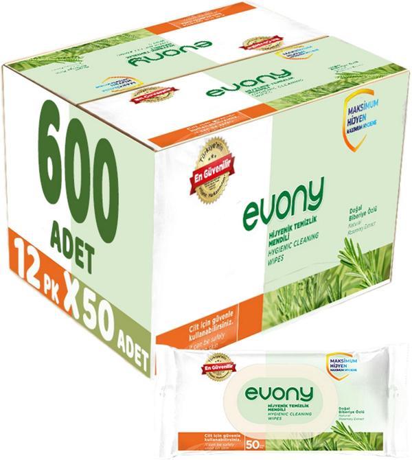 Evony Hijyenik Temizlik Islak Havlu Mendil 50 Yaprak Plastik Kapaklı (12 Li Set) 600 Yaprak - Image 1