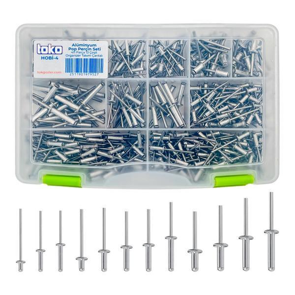 Toko Hobi-4 Alüminyum Pop Perçin Seti 411 Parça 13 Çeşit Organizer Takım Çantalı - Image 1