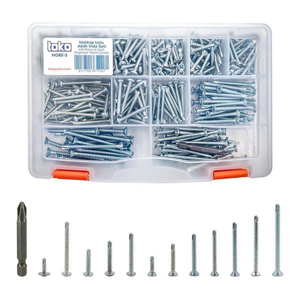 Toko Hobi-3 Matkap Uçlu Akıllı Vida Seti 435 Parça 14 Çeşit Organizer Takım Çantalı - Image 1