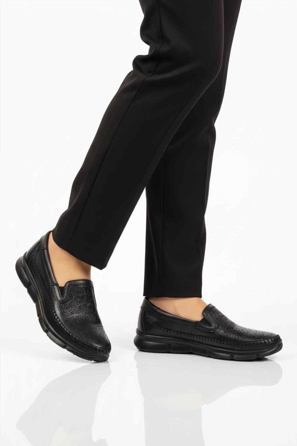 Siyah Hakiki Deri Ortopedik Kadın Casual Ayakkabı 608 Z - Image 1