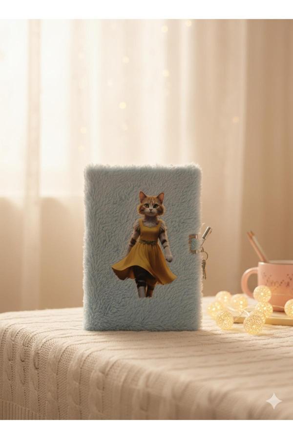 Etit Notebook Baskılı Peluş Kapak Kilitli Hatıra Defteri 13x21 - Image 1