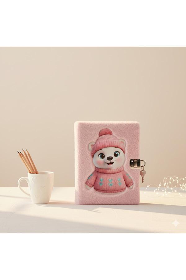 Etit Notebook Basklılı Peluş Kapak Kilitli Hatıra Defteri 13x21 - Image 1