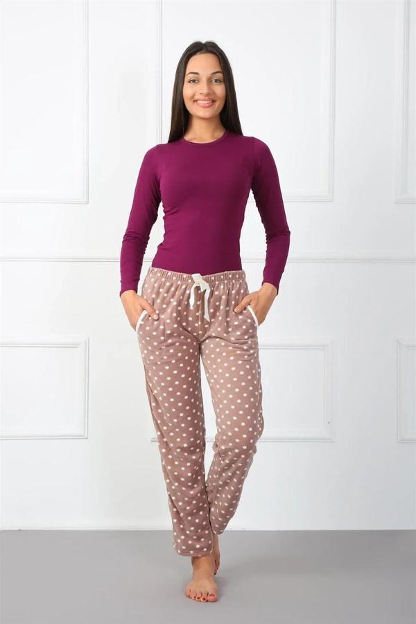 Bayan Polar Tek Alt Pijama Kahve - Image 1