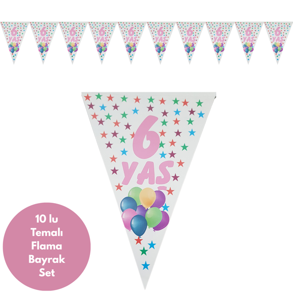 6 Yaş Pembe Rengarenk Yıldızlar Flama Bayrak Set Süs - Image 1