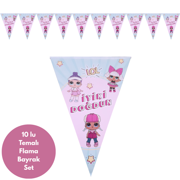 Lol Bebek İyiki Doğdun Pembe Yeşil Flama Bayrak Set Süs - Image 1
