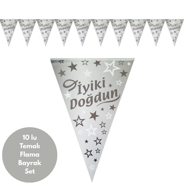 İyiki Doğdun Gümüş Siyah Flama Bayrak Set Süs - Image 1