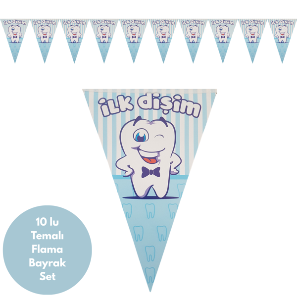 Mavi Çizgili İlk Dişim Flama Bayrak Set Süs - Image 1