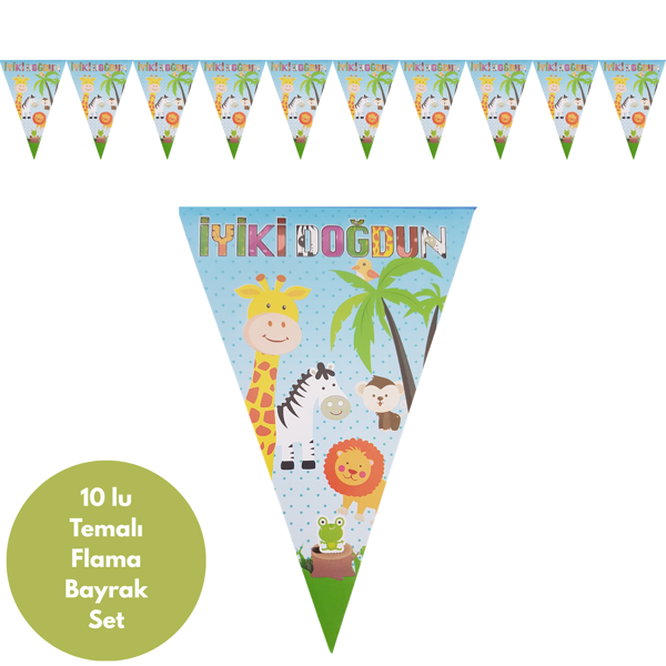 İyiki Doğdun Hayvanlar Temalı Flama Bayrak Set Süs - Image 1