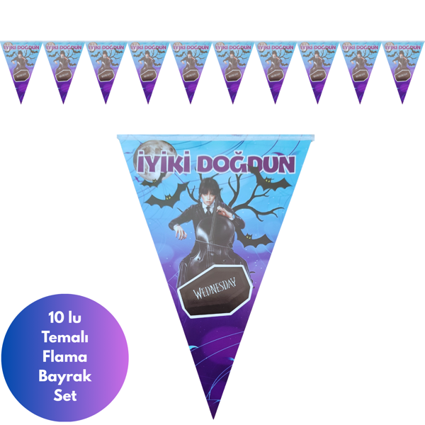 Wednesday Temalı İyiki Doğdun Flama Bayrak Set Süs - Image 1