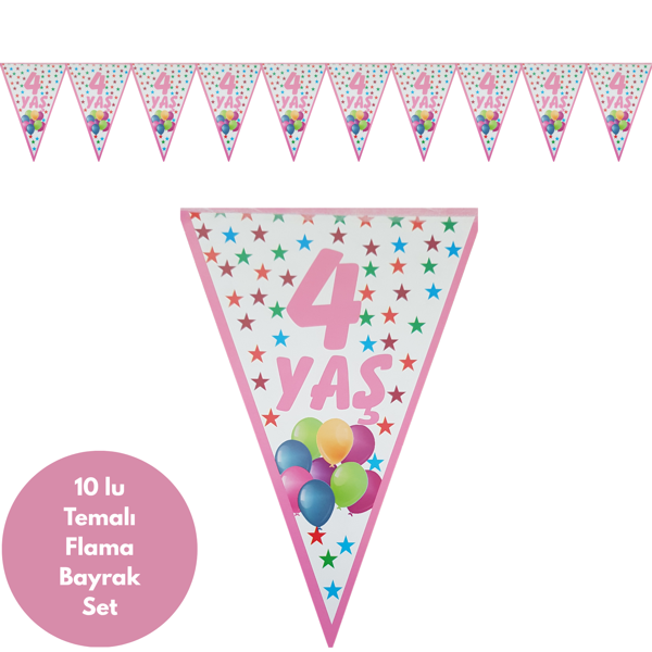 4 Yaş Pembe Flama Bayrak Set Süs - Image 1