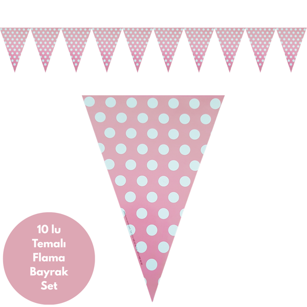 Pembe Üstü Beyaz Puanlı Flama Bayrak Set Süs - Image 1