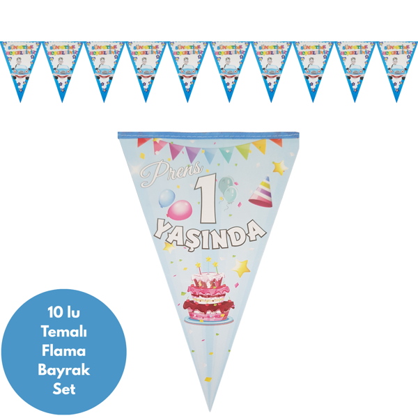 Prens 1 Yaşında Flama Bayrak Set Süs - Image 1