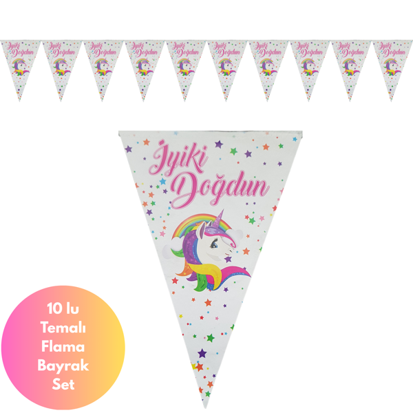 İyiki Doğdun Temalı Unicorn Yıldızlı Flama Bayrak Set Süs - Image 1