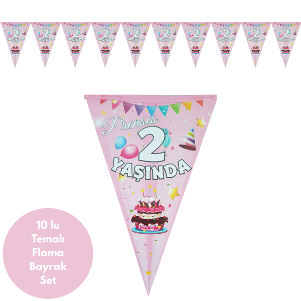 Prenses 2 Yaşında Flama Bayrak Set Süs - Image 1