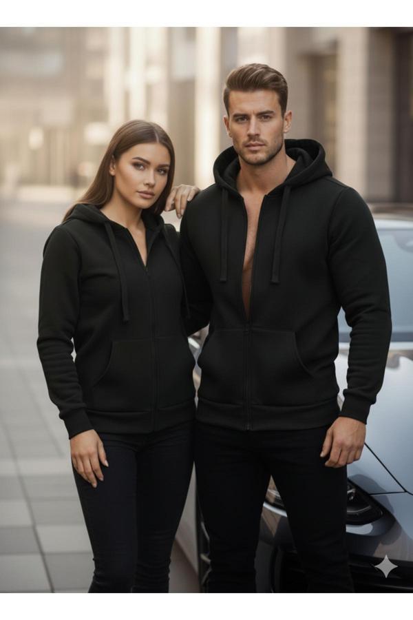 Blck & Premium 3 İplik Şardonlu Softtouch Tech. Çift Kat Kapüşönlü Sweath Ceket - Image 1