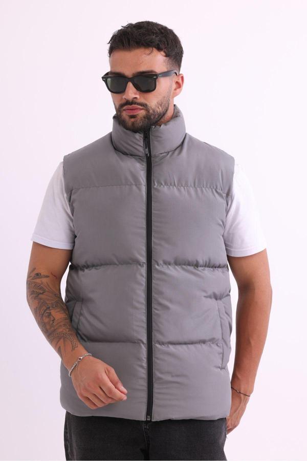 Erkek Astarlı Su Ve Rüzgar Geçirmez Gri Şişme Yelek | 3XL - Image 1