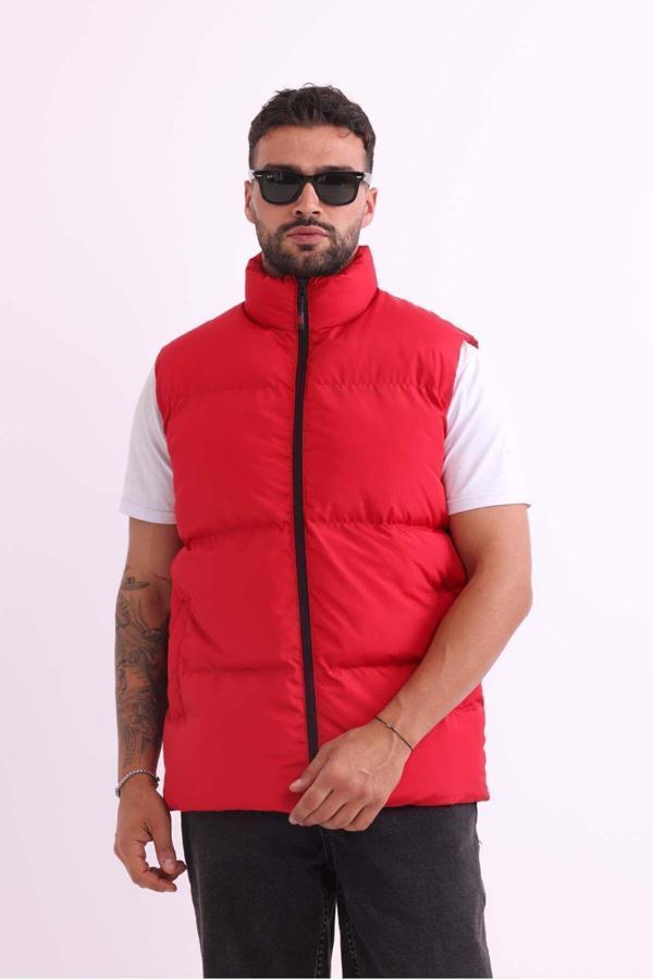 Erkek Astarlı Rüzgar Geçirmez Kırmızı Şişme Yelek | L - Image 1