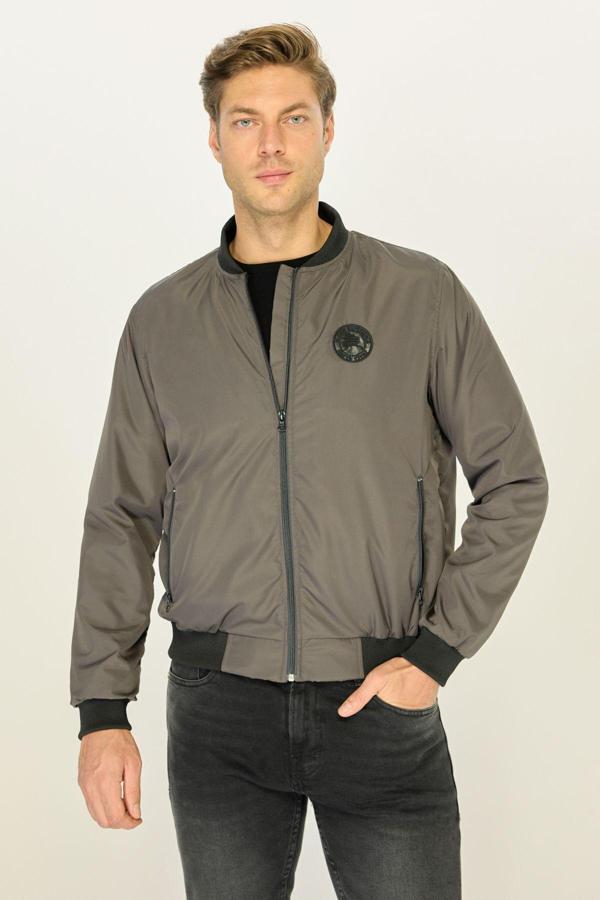 Erkek Antrasit Kolej Yaka Rüzgara Dayanıklı Mevsimlik Spor Mont | 6XL - Image 1