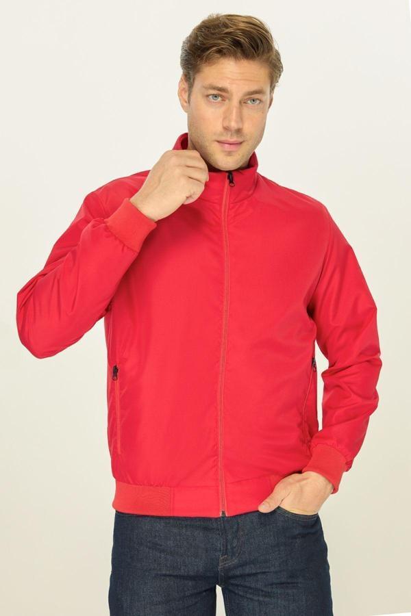 Erkek Kırmızı Rüzgar Geçirmez Ultra Hafif Dik Yaka Siyah Spor Mont | XL - Image 1