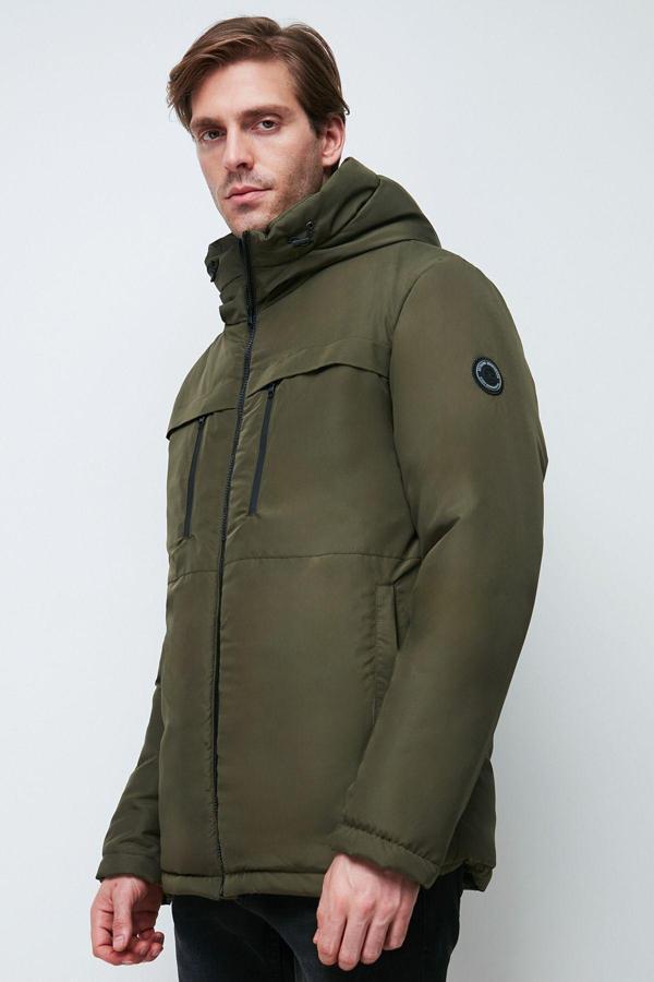 Erkek Haki Elyaflı Su Ve Rüzgar Geçirmez Kapüşonlu Kışlık Mont & Kaban & Parka | S - Image 1