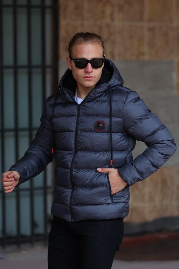 Erkek Antrasit Elyaflı Su Ve Rüzgar Geçirmez Kapüşonlu Kışlık Şişme Spor Mont | L - Image 1