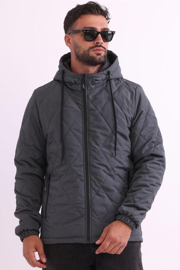 Erkek Antrasit Astarlı Rüzgar Geçirmez Kapüşonlu Mont | XL - Image 1