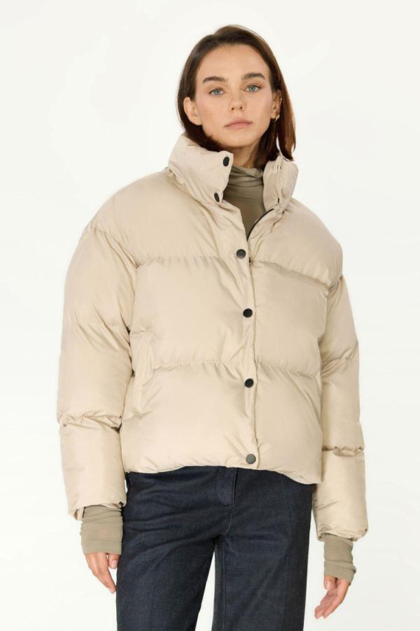 Kadın Bej Rüzgar Geçirmez Suya Dayanıklı Dolumlu Mont | XS - Image 1