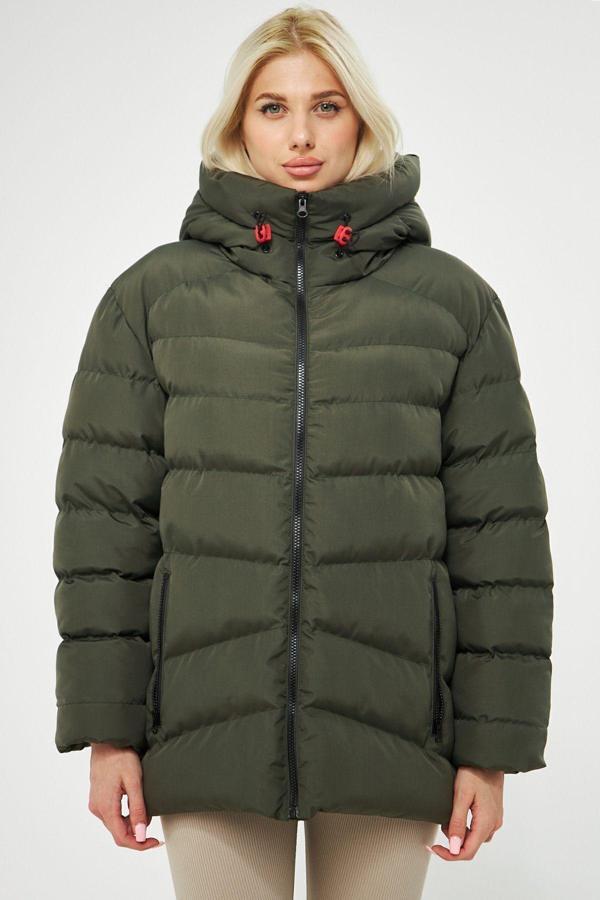 Kadın Haki Elyaflı Kapüşonlu Rüzgar Geçirmez Şişme Kışlık Mont | L - Image 1