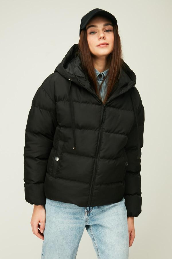 Kadın Rüzgar Geçirmez Haki Kolej Yaka Mevsimlik Mont | M - Image 1