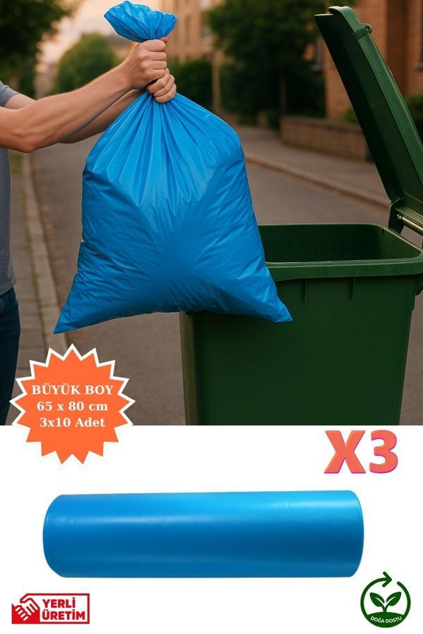 Premium Büyük Boy Çöp Poşeti 65x80 cm 3x10 Adet Ev Mutfak Banyo İş Ofis Avantajlı Ekonomik Paket - Image 1