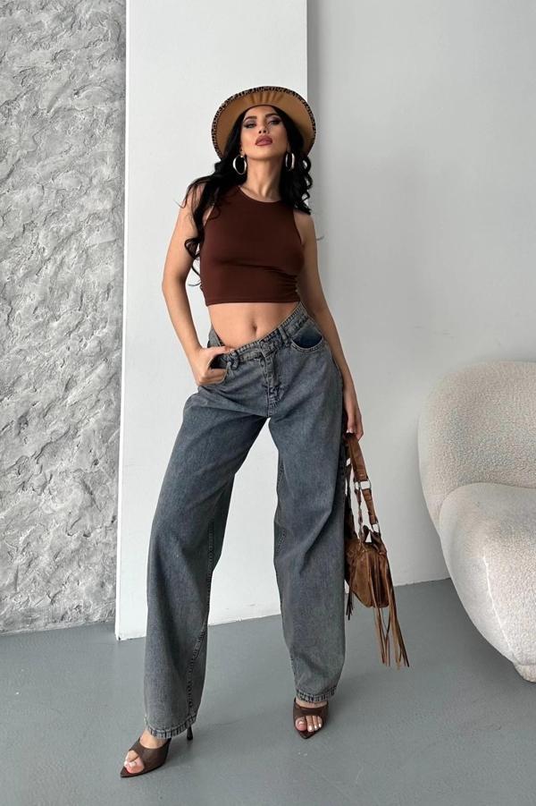 BİÇOMİ Baggy kar yıkama eskitme kahve jeans pantolon d2007 - Image 1