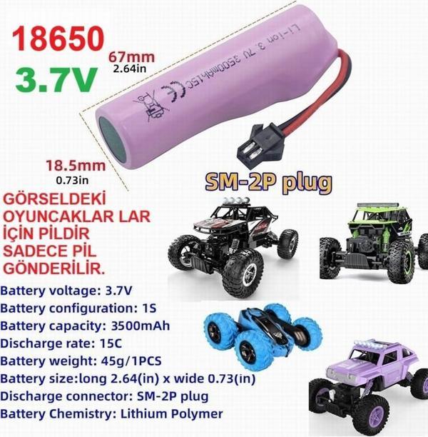 Siyah Soketli Oyuncak Araba Pili 3.7v 3500 Mah 18650 Li-ıon 18mm X 66mm (KARGO BEDAVA) - Image 1
