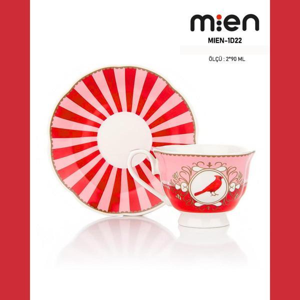 Mien Kuş Desenli 2 Kişilik Türk Kahve Fincan Takımı – 90 ml - Image 1