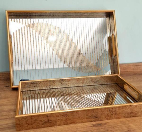 Beliza Ahşap Kenarlı Desenli İkili Servis Tepsi Seti - Image 1