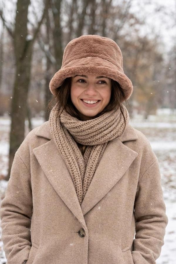 Camel Peluş Bucket Kova Şapka - Image 1