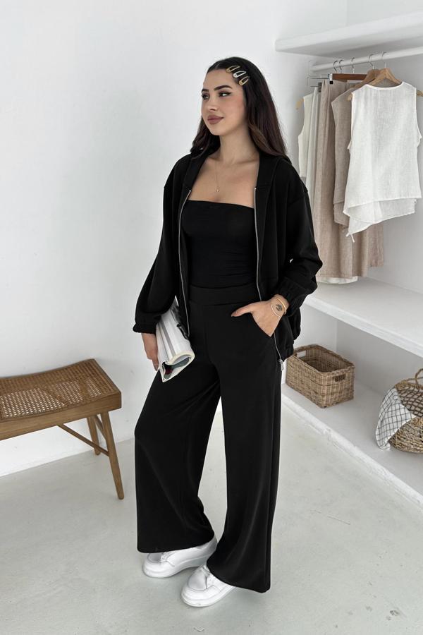 Beli Lastikli Fermuarlı Kapşonlu Premium Kalite Modal Takım - Image 1