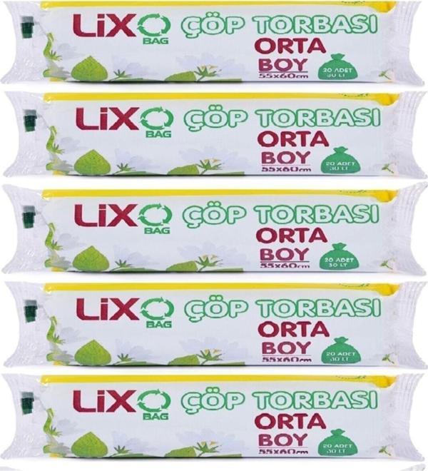 Poşet Lixo Orta Boy Çöp I 20 Li Rulo *5 Paket = 100 Adet 55*60 Cm Mavi - Image 1