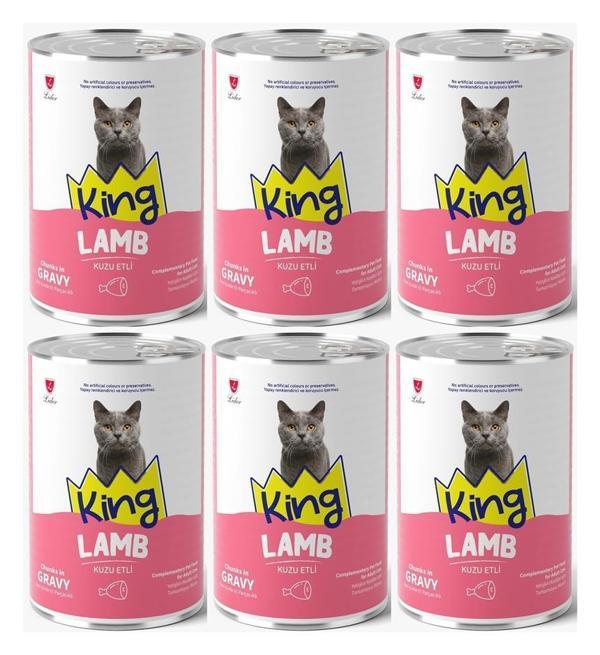 King Et Parçacıklı Kuzu Etli Yetişkin Kedi Konserve 400 Gr*6 ADET - Image 1